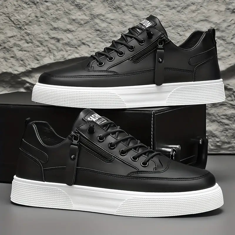 Stylish men's side zip trainers, easy on/off black leather.