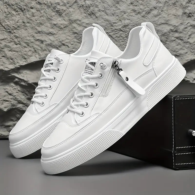 Easy on/off men's black leather side zip shoes.