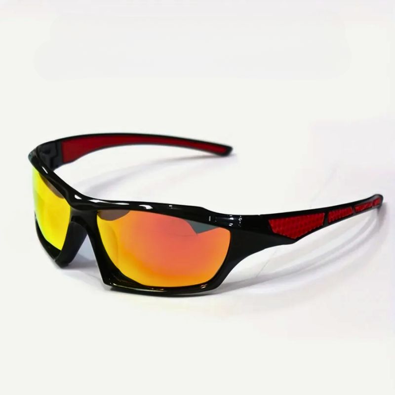 Black polarized shield sunglasses. Men's stylish eyewear for outdoor adventures, clear vision, UV protection.