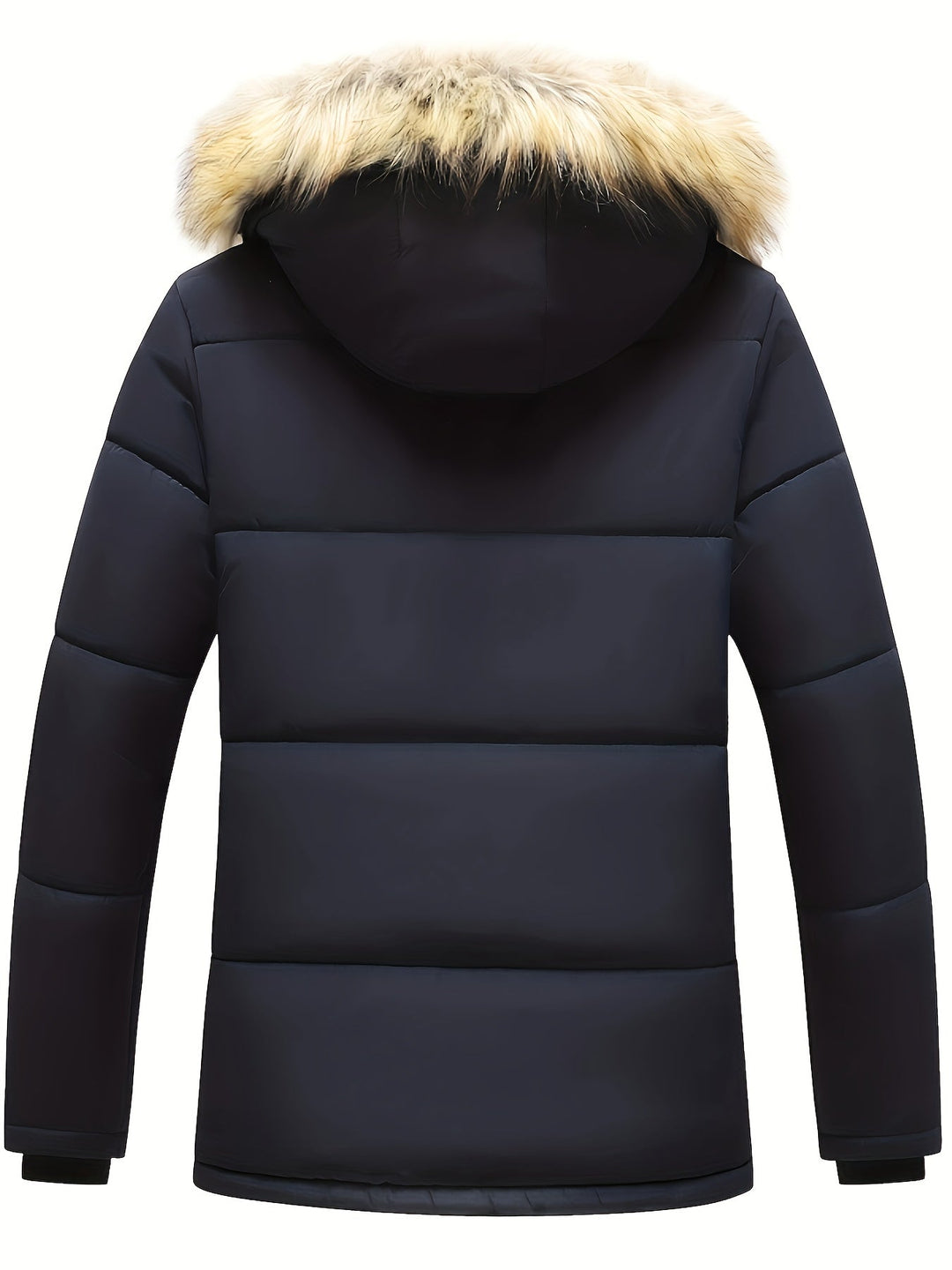Men's warm puffer jacket, quilted design, ideal outdoor winter coat with hood.