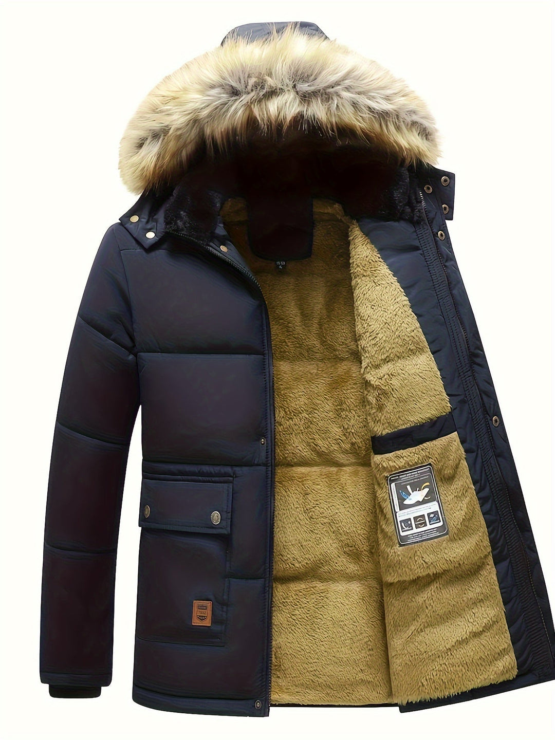 Durable men's quilted puffer jacket, warm winter coat with hood for men outerwear.