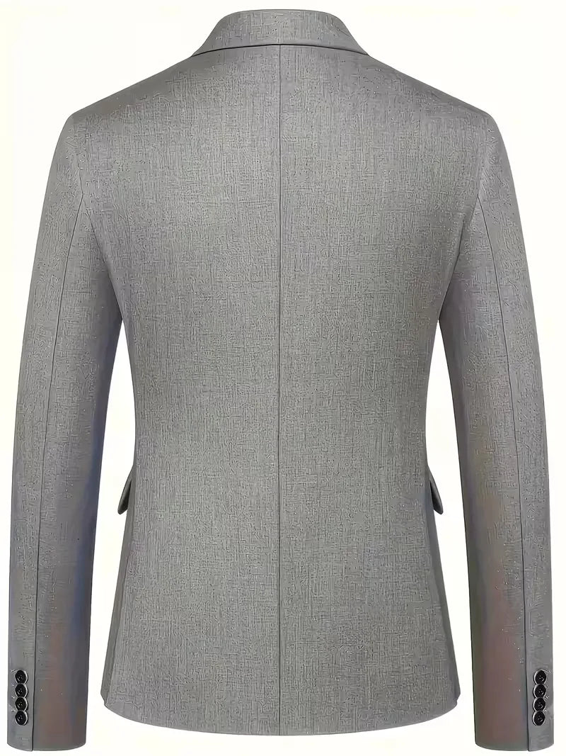 High-quality men's slim fit 3-piece navy suit, suitable for formal occasions.