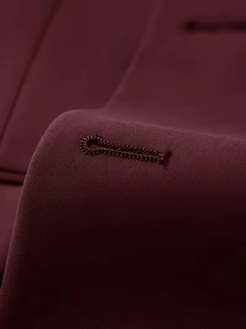Luxury men's burgundy slim fit suit for formal celebrations & events.