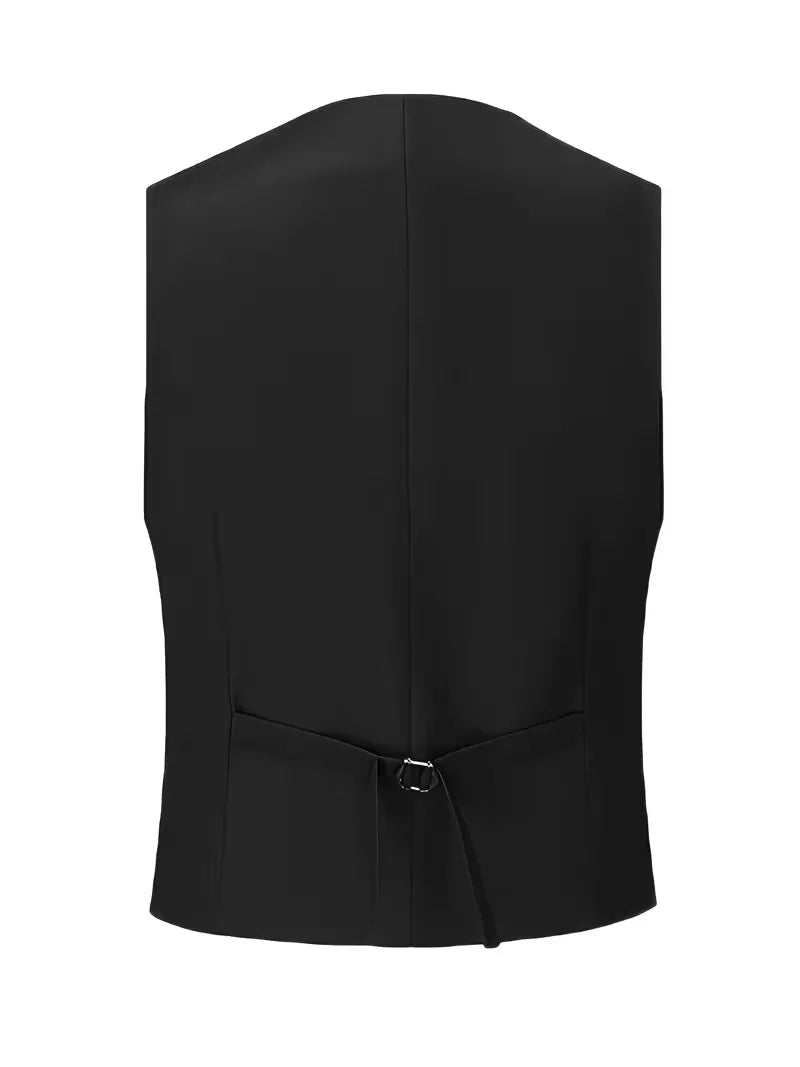 Sophisticated men's business attire: a slim fit 3-piece black suit.
