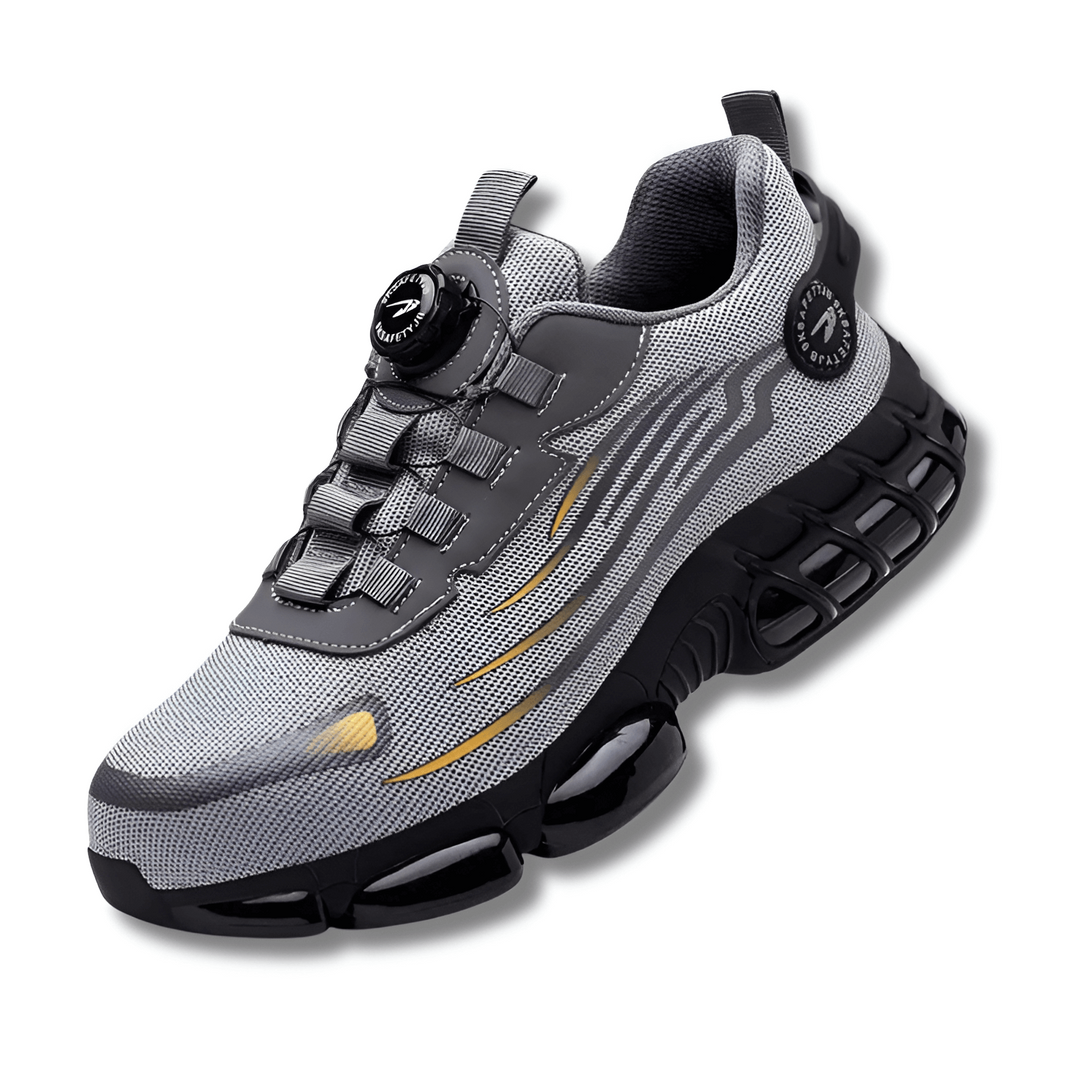 Comfortable men's steel toe safety trainers. Athletic style work shoes with dial fastening for easy, secure fit & protection.