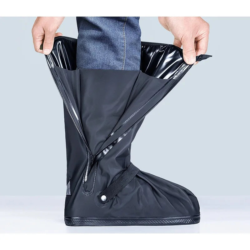 Men's black Storm Guard waterproof overshoes protecting shoes from heavy rain