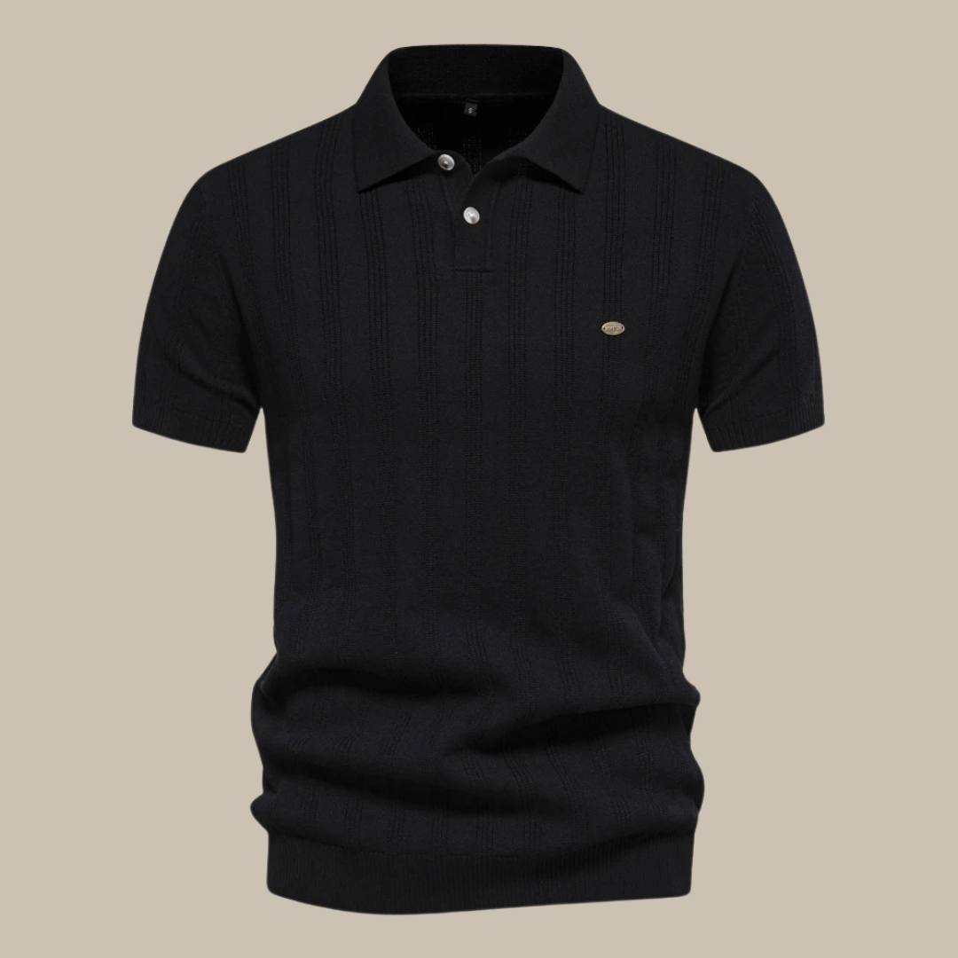 Men's Blake Merino Wool Polo Shirt in classic navy, offering breathable comfort and style.