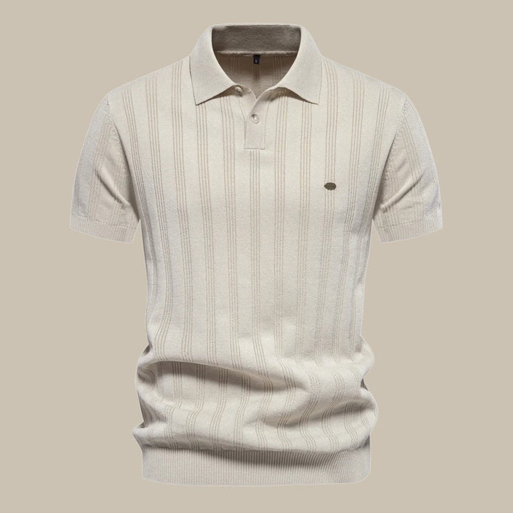 The Men's Blake Merino Wool Polo Shirt, a versatile wardrobe essential for smart casual looks.
