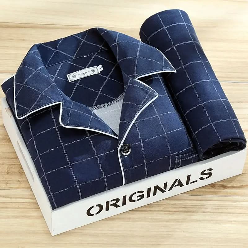 Detail of breathable fabric on men's all-season pajama set.