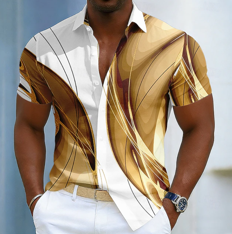 Men's blue linear collar shirt. Modern, comfortable, and stylish for smart casual wear.