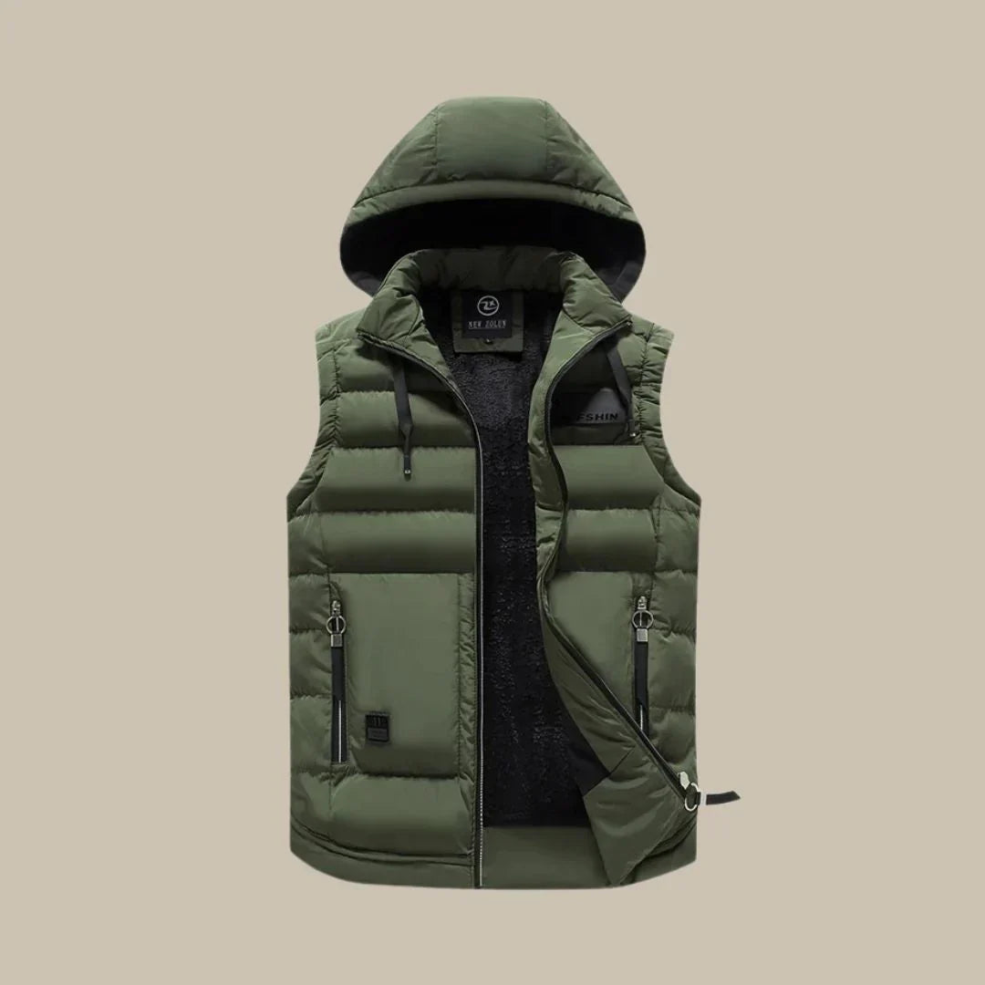 Bordeaux men's puffer bodywarmer vest with hood, ideal for stylish casual and outdoor activities.
