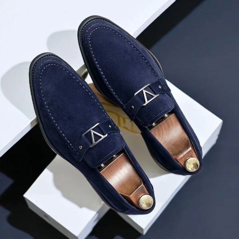 Comfortable men's dress shoes, versatile blue slip-on loafers for smart casual wear