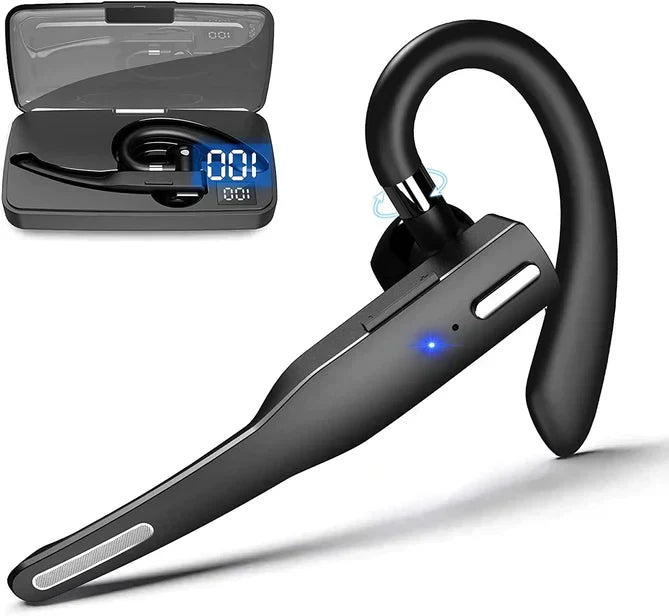 Professional men's Bluetooth office headset, noise cancelling with dual mics for hands-free calls.
