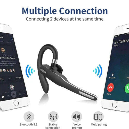 Wireless Bluetooth 5.1 headset for men, noise cancelling, perfect for hands-free commute communication.