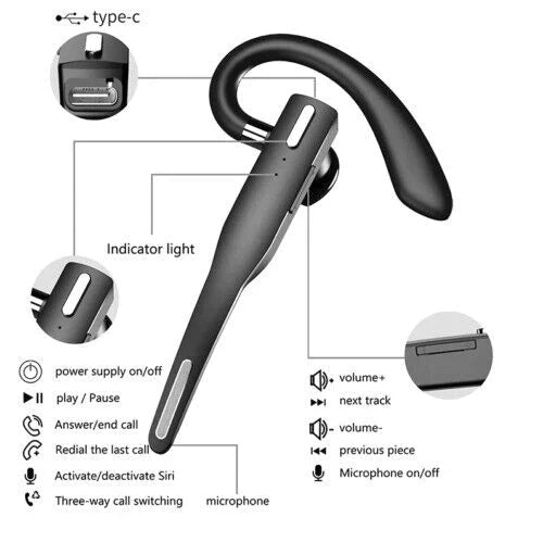Hands-free men's Bluetooth headset with dual mics & noise cancelling, ideal for communication.