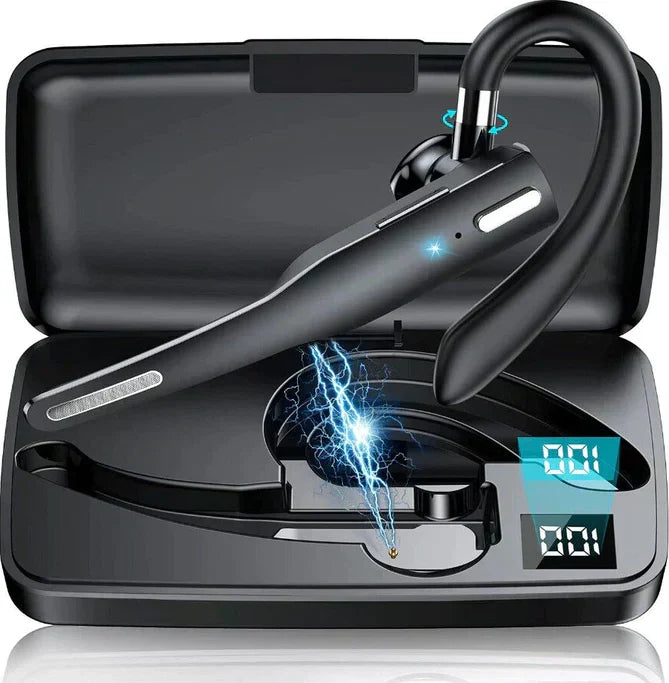 Sleek men's Bluetooth 5.1 noise cancelling headset, dual mics for clear calls on the go.