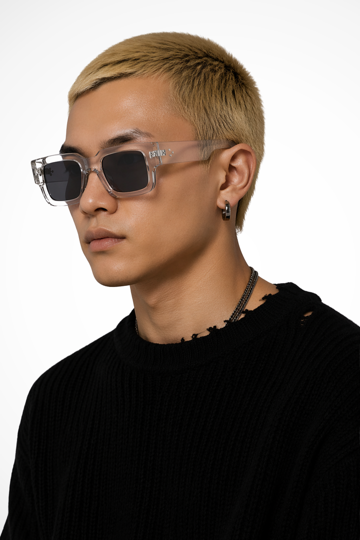 Men's bold rectangle tinted lens street style sunglasses, perfect for modern fashion.