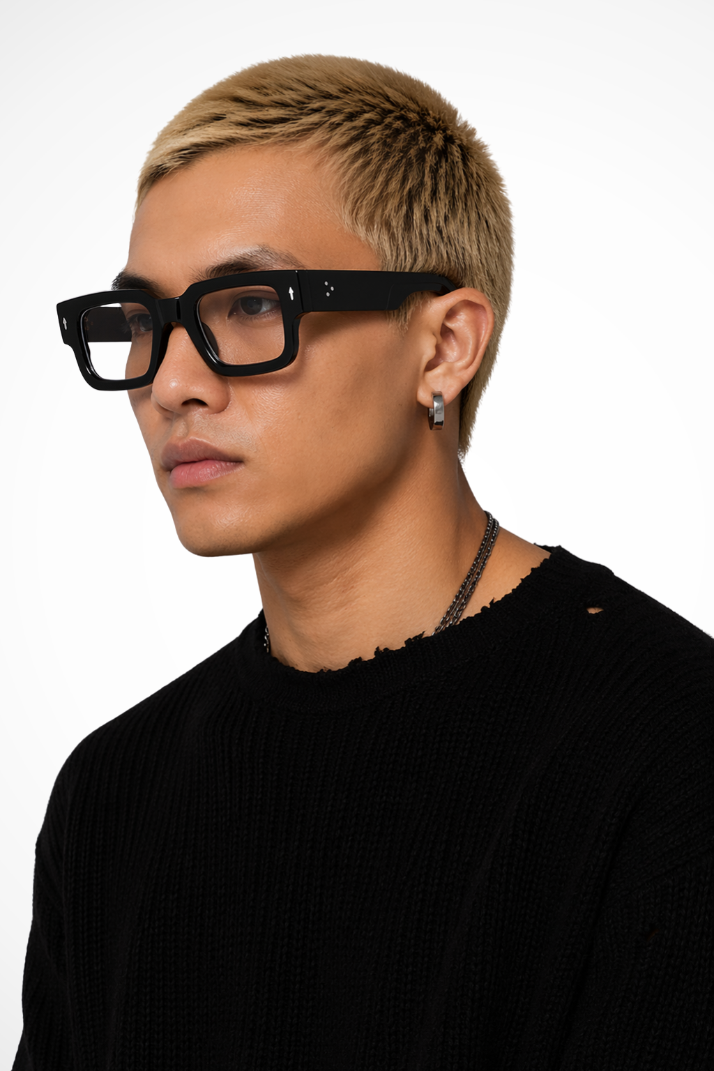Men's fashion eyewear: bold rectangle sunglasses with dark tinted lenses for modern street style.