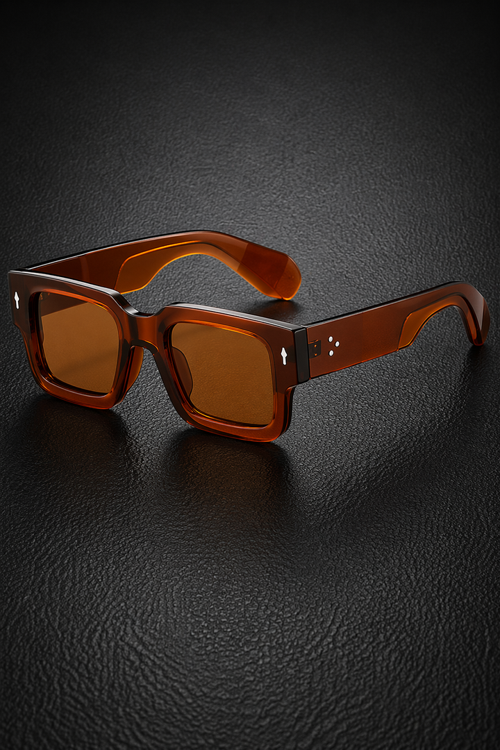 Sleek men's bold rectangle sunglasses, tinted lenses for an edgy street style look.