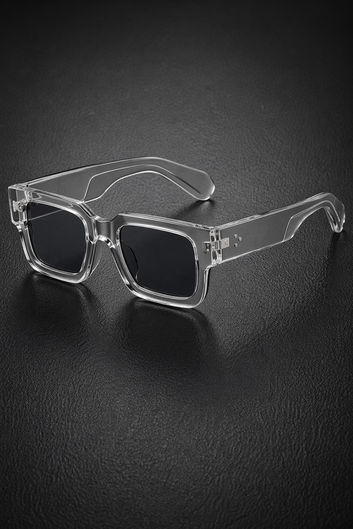 Stylish men's rectangle sunglasses with bold frames & tinted lenses for street style.