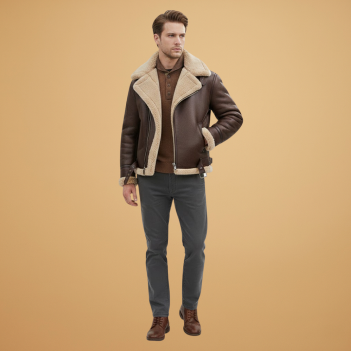 Stylish men's bomber jacket with a full zip & stand collar. Essential casual outerwear for modern men's fashion.