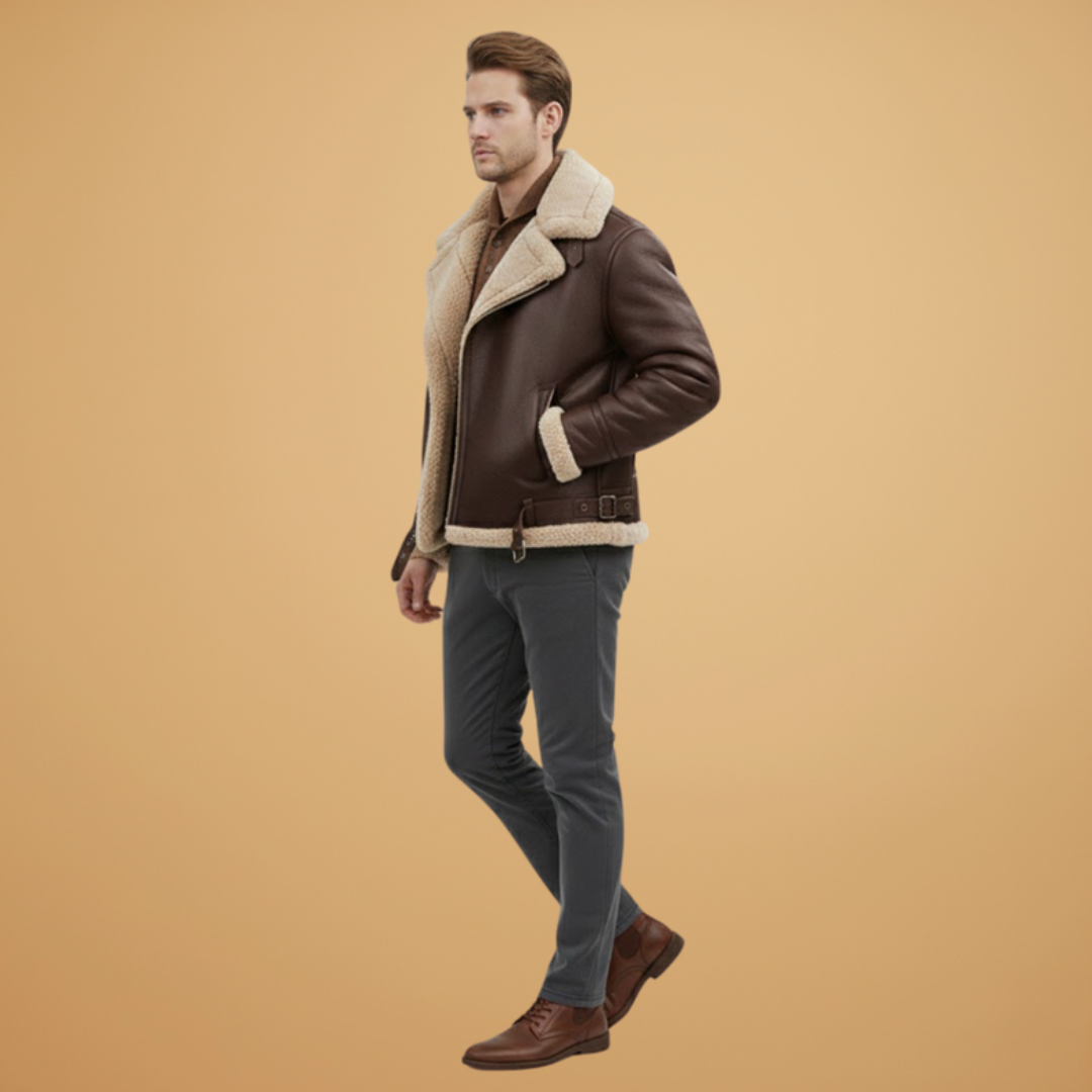 Classic men's full-zip bomber jacket with stand collar. Comfortable casual outerwear for timeless men's fashion.
