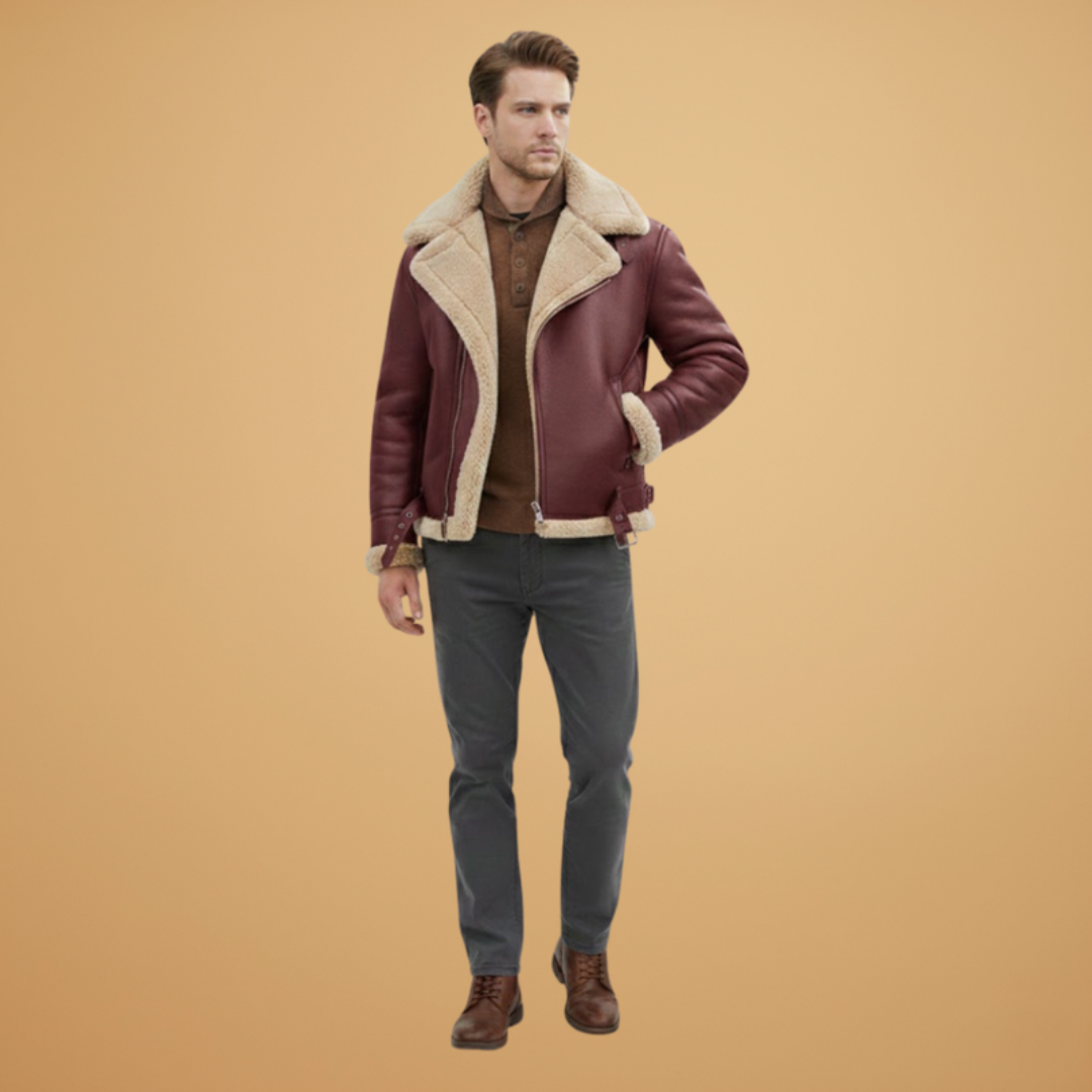 Close-up of a men's full-zip bomber jacket, highlighting the sleek stand collar. Essential casual outerwear.