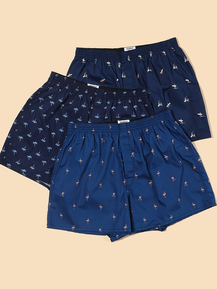 Essential men's boxer briefs in a vibrant plant print, merging modern fashion with superior comfort.