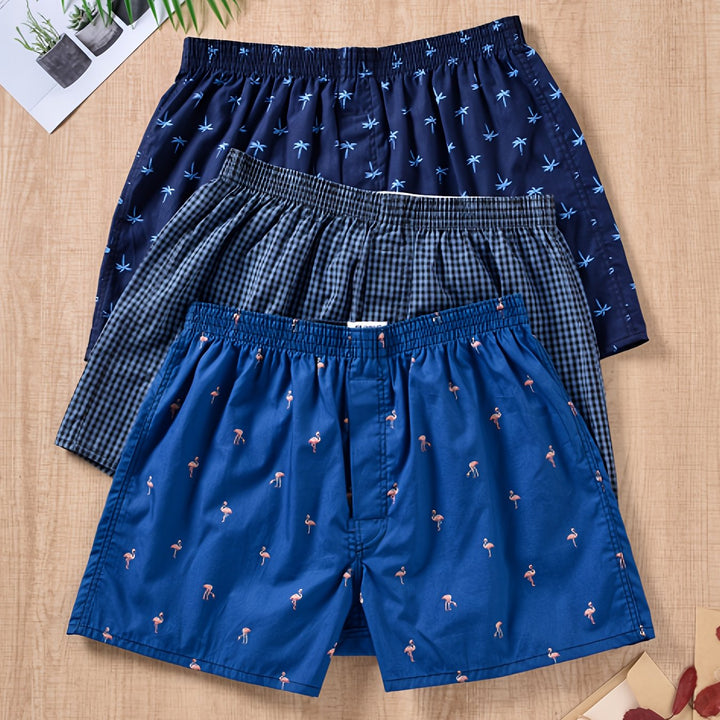 Folded men's plant print boxer briefs, highlighting the soft fabric and stylish pattern.