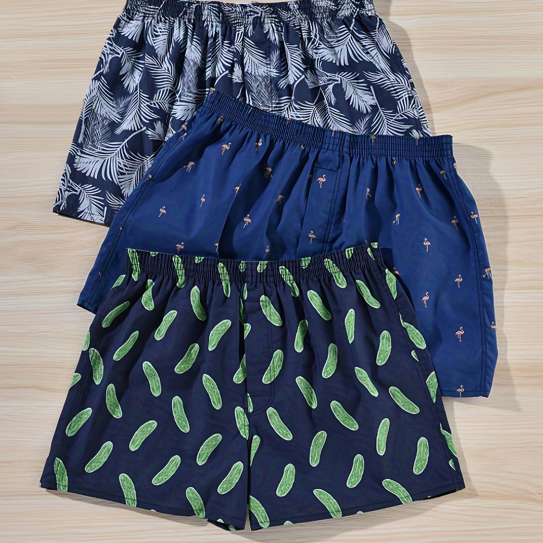 Green plant print men's boxer briefs, perfect for adding a touch of style to your underwear collection.
