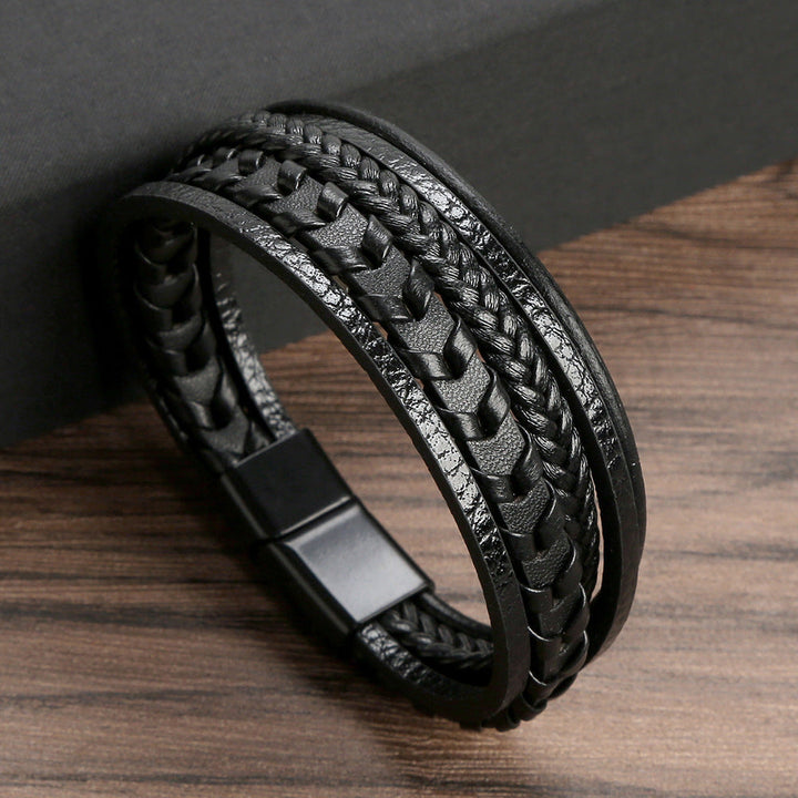 Authentic Viking style men's bracelet, braided leather with a strong magnetic clasp. Timeless rugged accessory.
