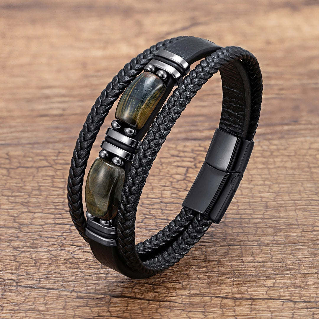 Fashion-forward men's braided tiger eye bracelet, a key accessory for modern men's style.