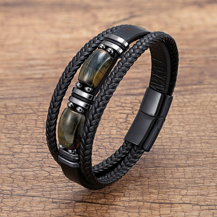 Fashion-forward men's braided tiger eye bracelet, a key accessory for modern men's style.