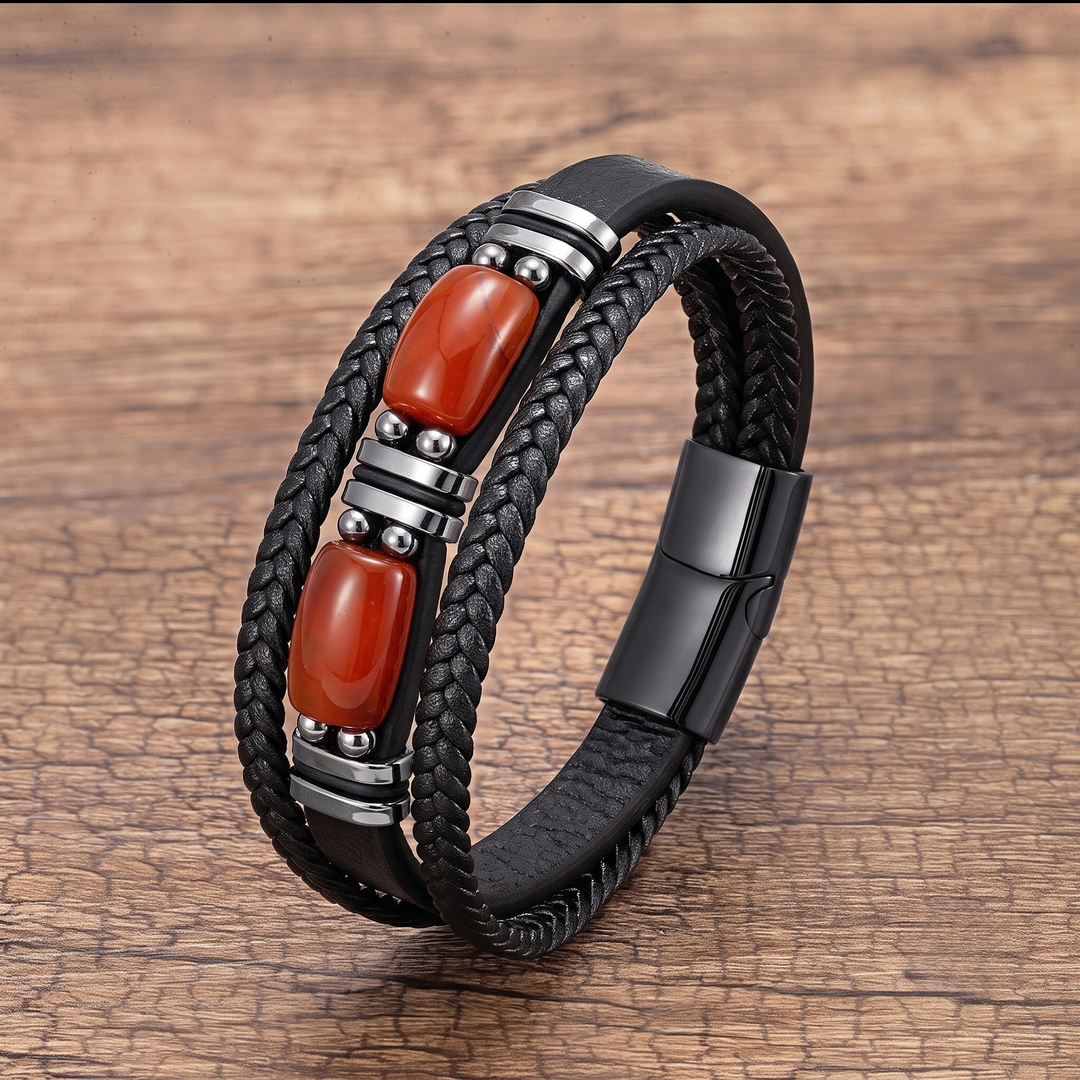 Handcrafted men's braided tiger eye bracelet, a unique blend of casual elegance and masculine style.