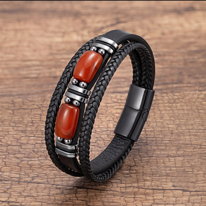 Handcrafted men's braided tiger eye bracelet, a unique blend of casual elegance and masculine style.