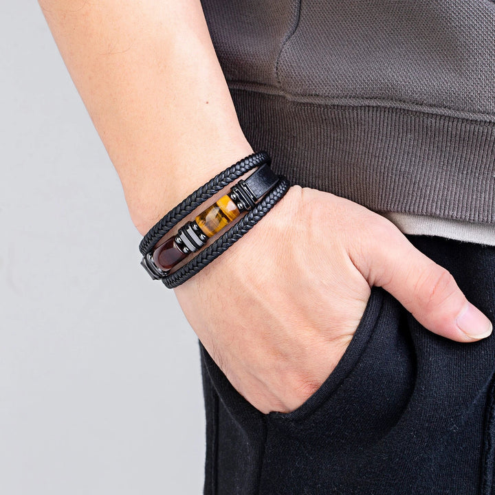 Elegant tiger eye braided bracelet, an ideal gift for men seeking a unique and casual fashion accessory.