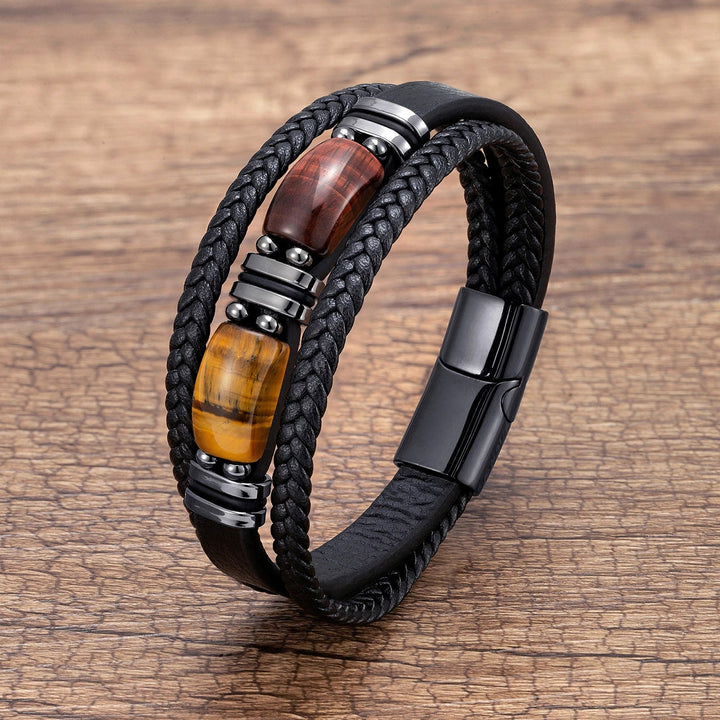 Versatile men's braided tiger eye bracelet, a stylish stone bracelet suitable for various occasions.