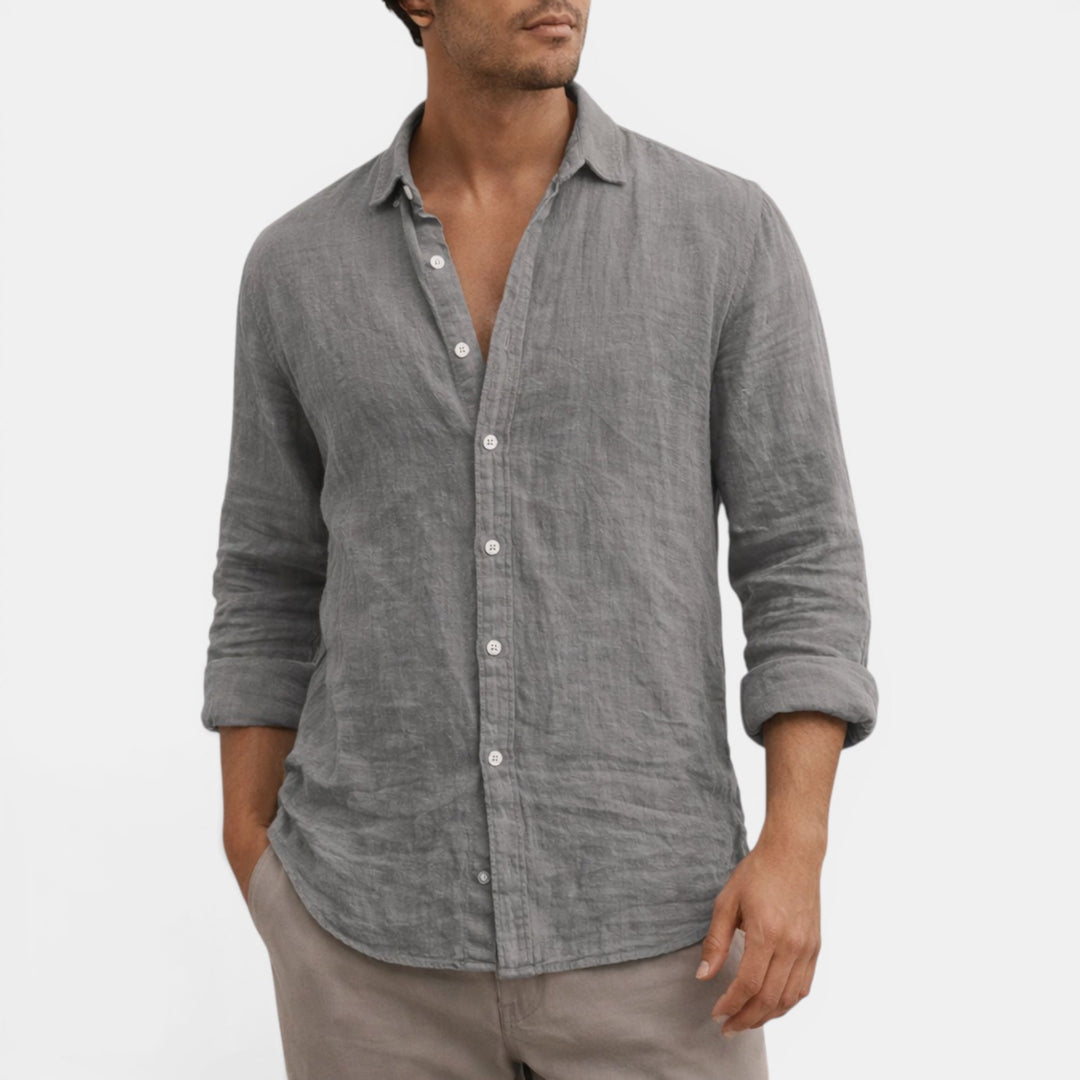 Men's breathable casual button-up shirt, long sleeve, relaxed fit, perfect for summer fashion & everyday wear.
