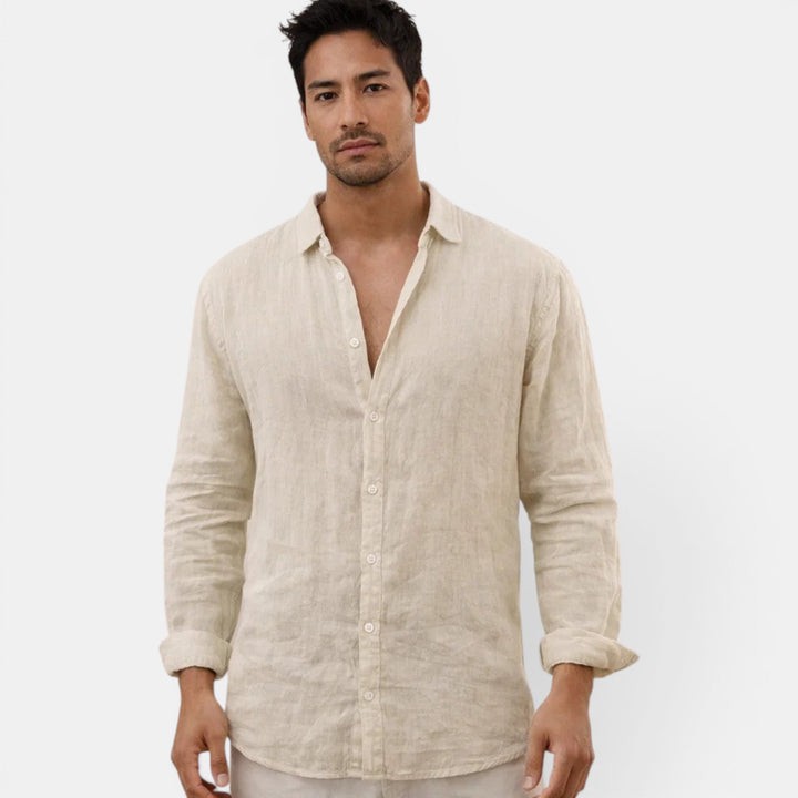 Vacation ready men's breathable button-up shirt. Relaxed fit, perfect for stylish summer trips & casual wear.