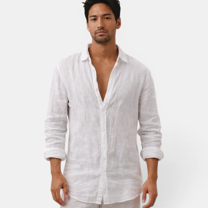 Solid color men's breathable button-up shirt, long sleeve. Casual, relaxed fit for summer fashion & everyday comfort.