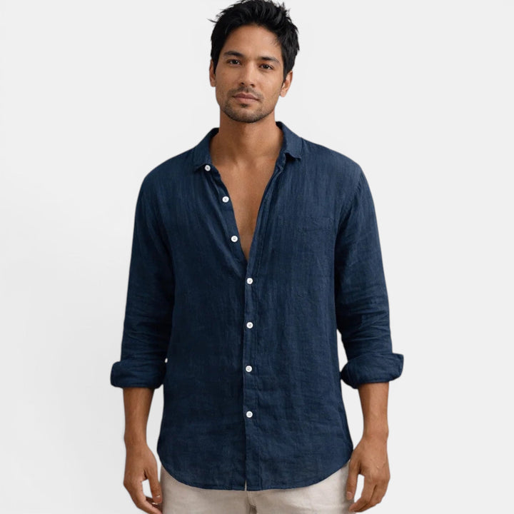 Summer fashion men's breathable long sleeve shirt. Casual button-up, comfortable & stylish for warm weather.