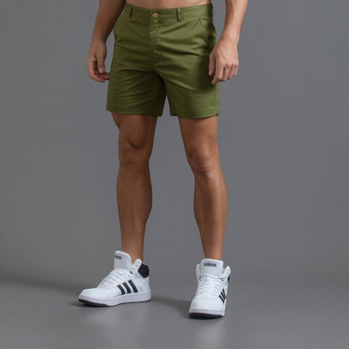 Men's comfortable summer chino shorts. Breathable fabric ensures cool, casual holiday wear.