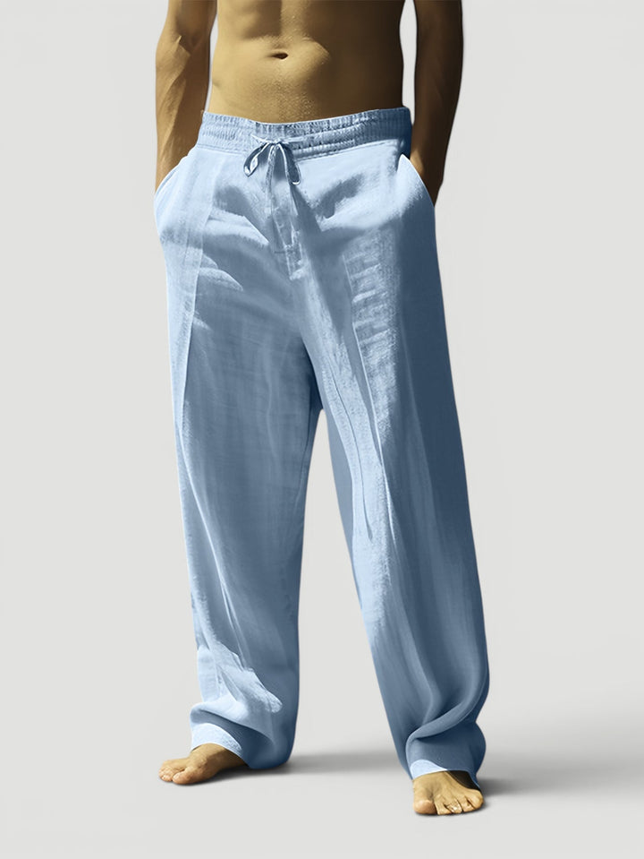 Relaxed fit men's drawstring pants, ideal for casual everyday wear & warm weather comfort.