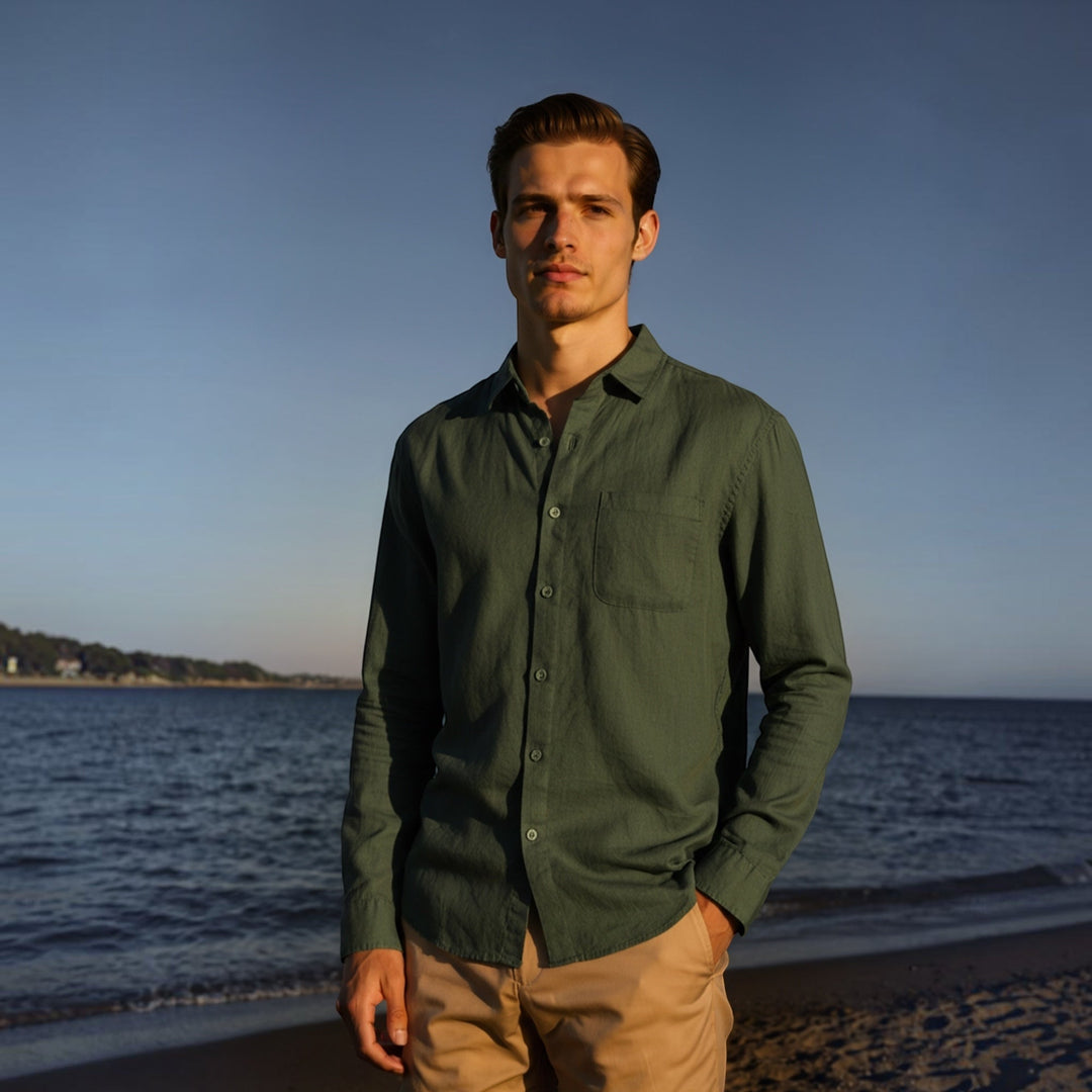 Men's everyday comfort shirt, breathable, lightweight, and relaxed fit for summer casual fashion.
