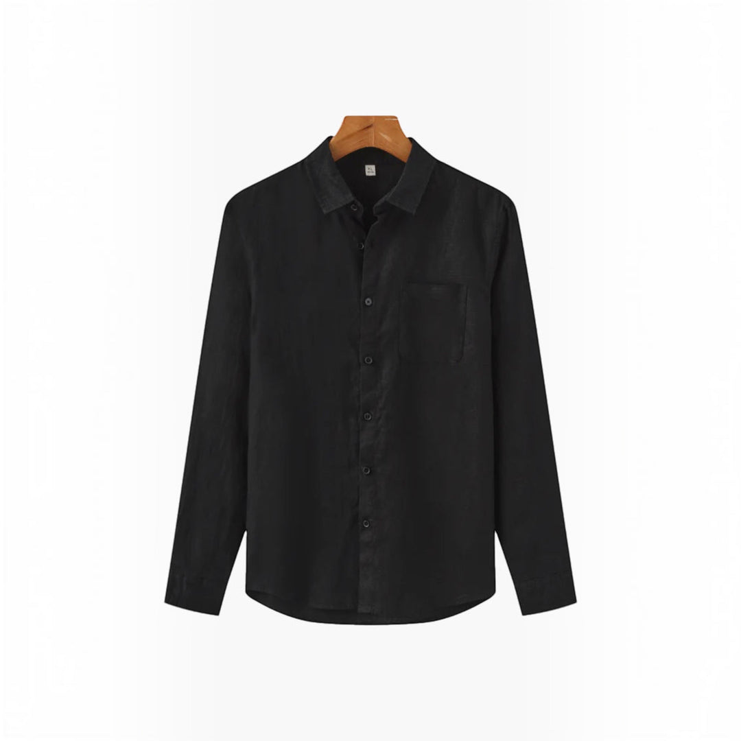 Close-up of breathable fabric on a men's comfort shirt, perfect for summer casual wear.