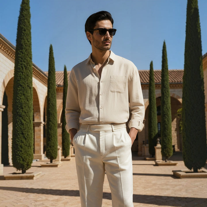 Back view: Men's casual breathable summer shirt, showing relaxed fit for everyday comfort.