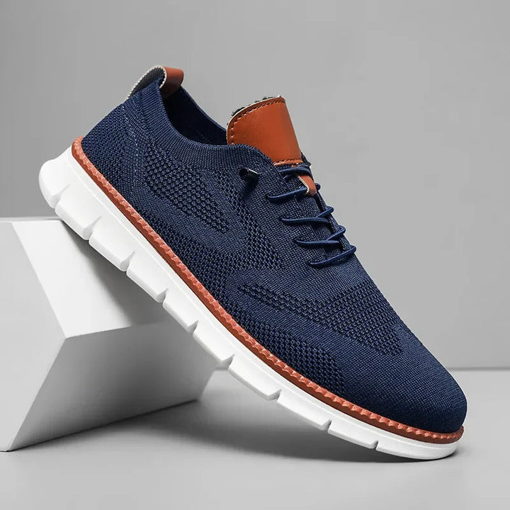 Lace-up design on men's breathable knit summer sneakers for comfortable fit