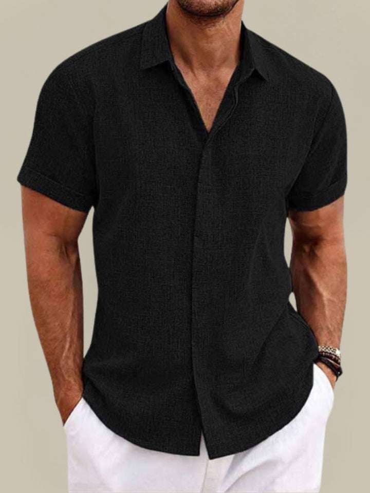 Men's casual wear: short sleeve, breathable linen button-up shirt