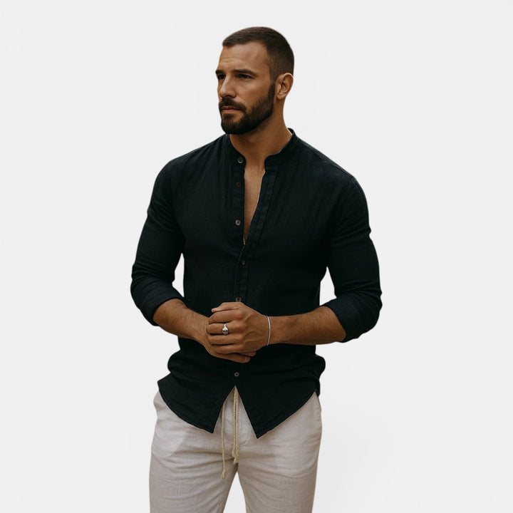 Stylish men's long sleeve casual shirt. Breathable, lightweight, relaxed fit for summer or beach fashion.