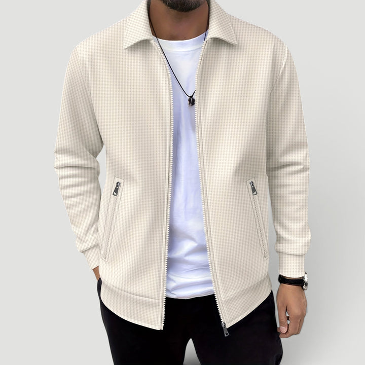 Men's lightweight zip-up jacket, breathable and comfortable, ideal for smart casual travel wear.